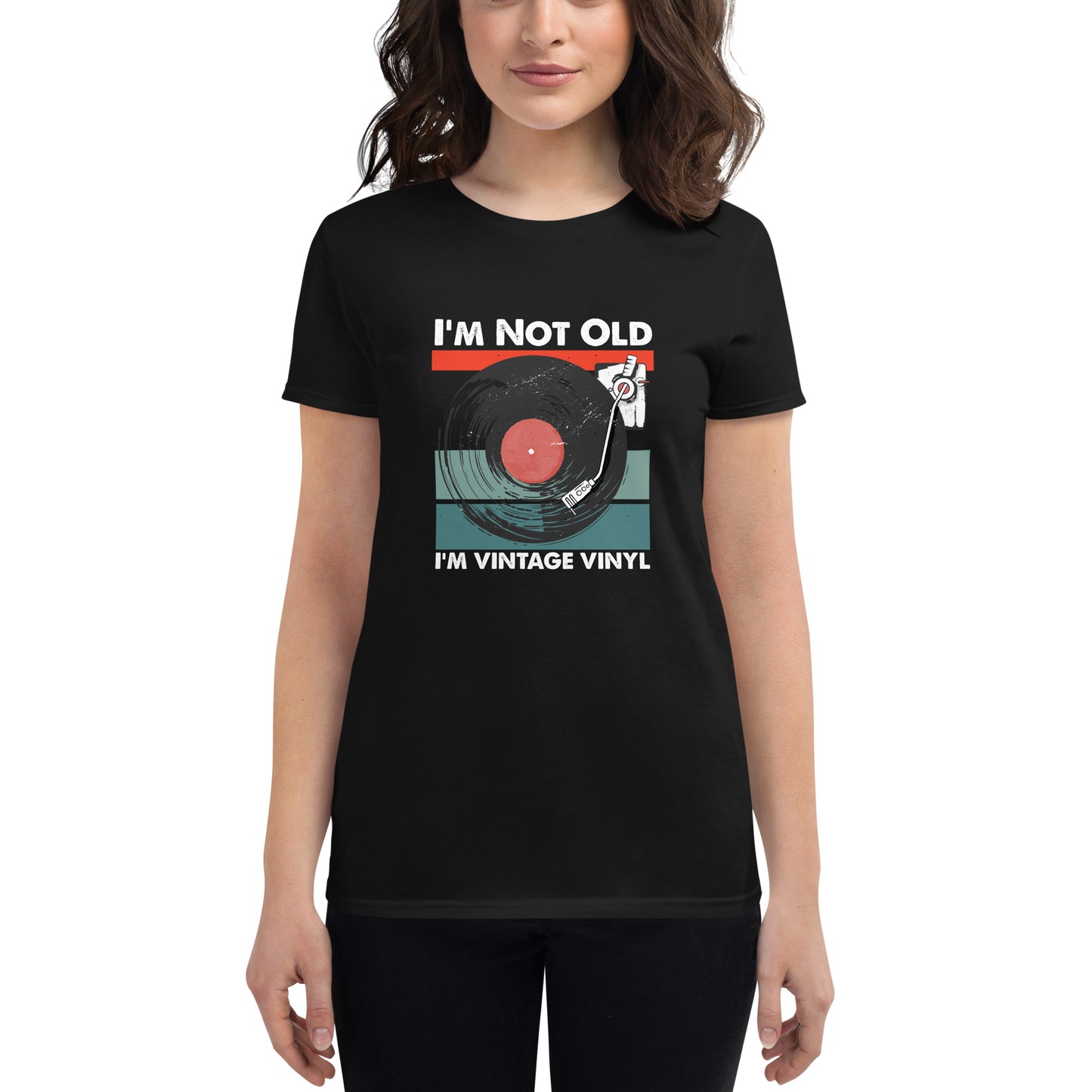 Vinyl record fans will love this t-shirt! I'm not old, I'm vintage Vinyl are words to live by on this soft women's short sleeve t-shirt. Your typical 100% cotton t-shirt