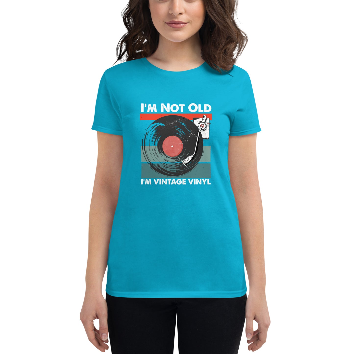 Vinyl record fans will love this t-shirt! I'm not old, I'm vintage Vinyl are words to live by on this soft women's short sleeve t-shirt. Your typical 100% cotton t-shirt