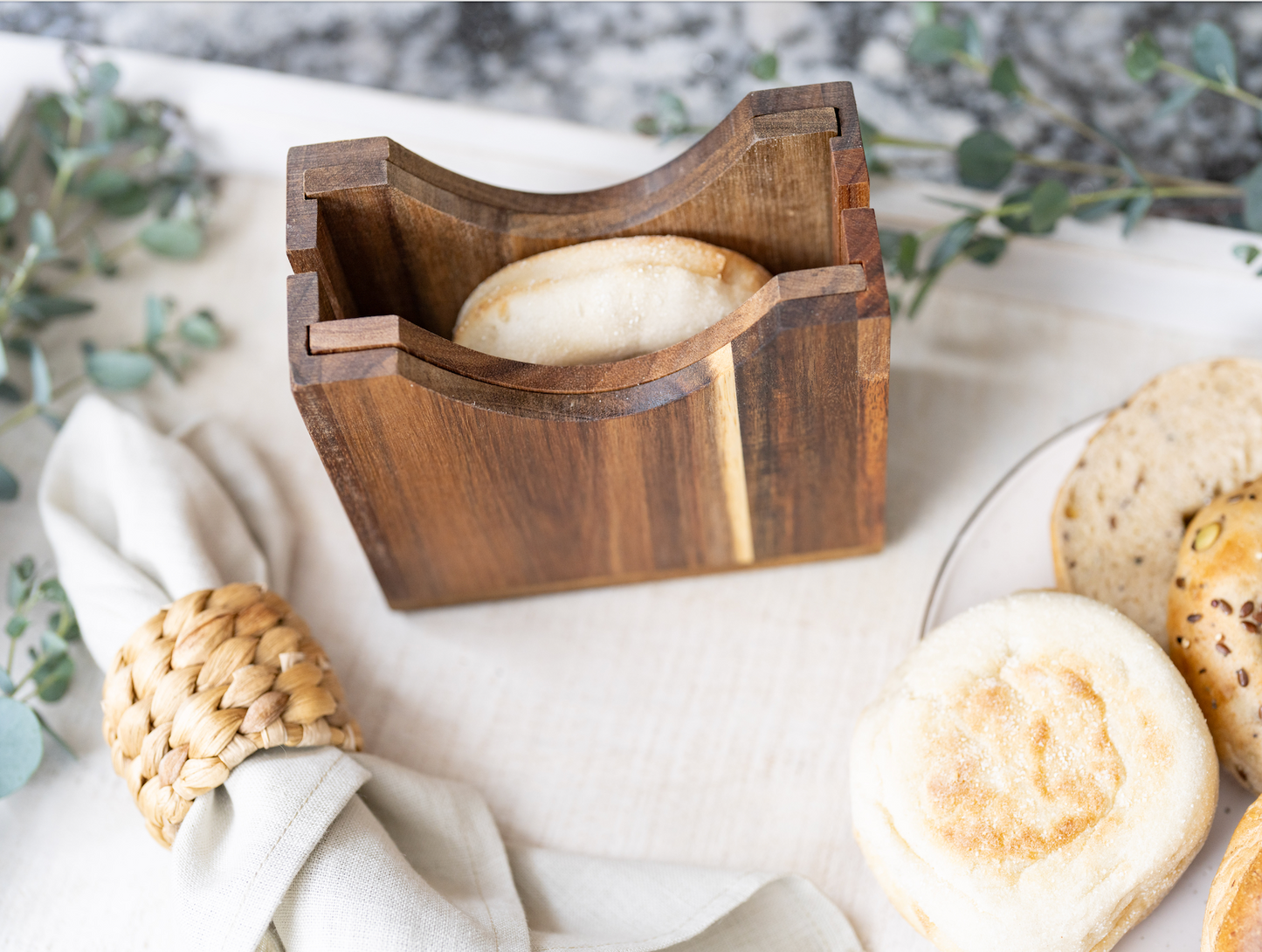 Adjustable Acacia Wood Bagel Slicer Holder