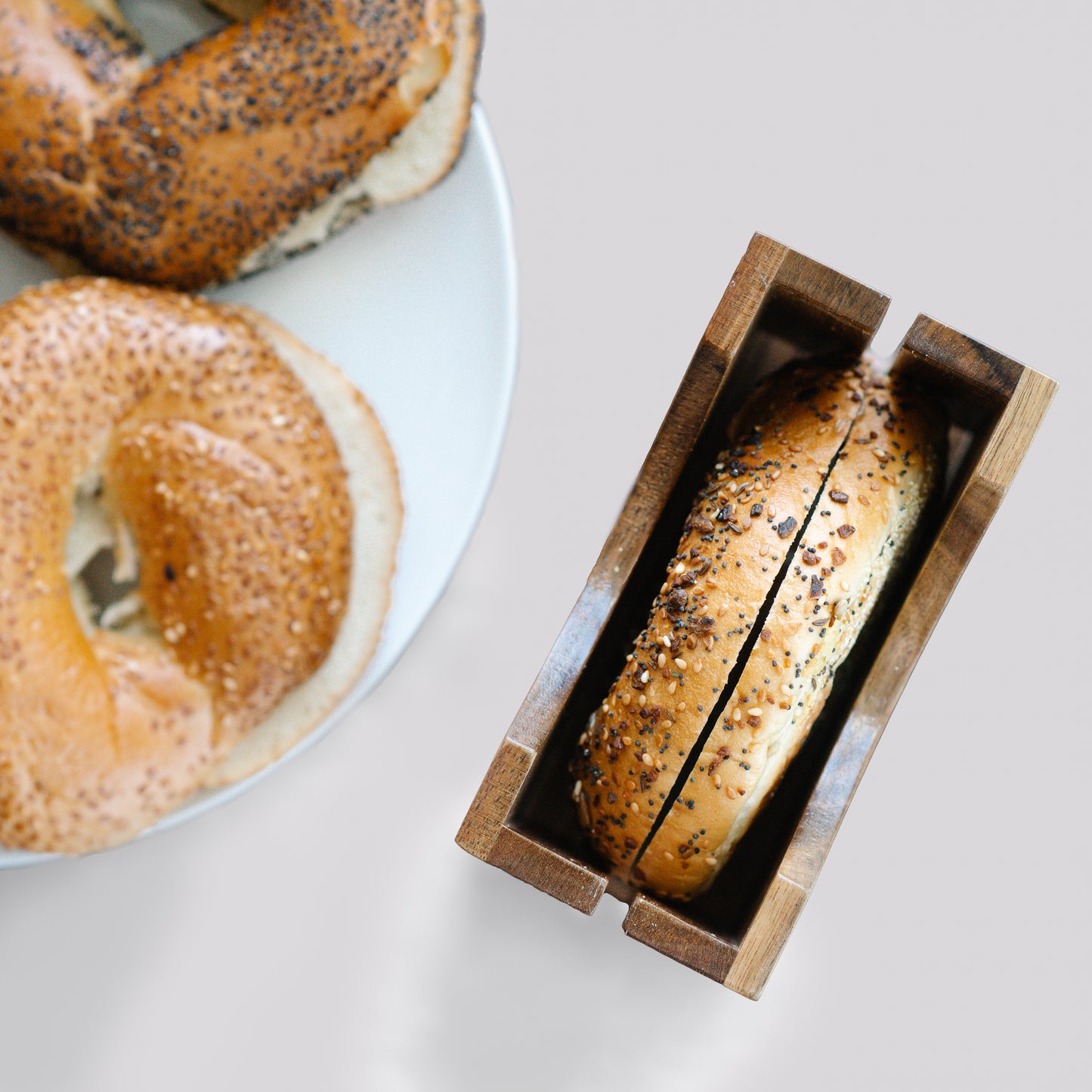 Acacia Wood Bagel Slicer Holder