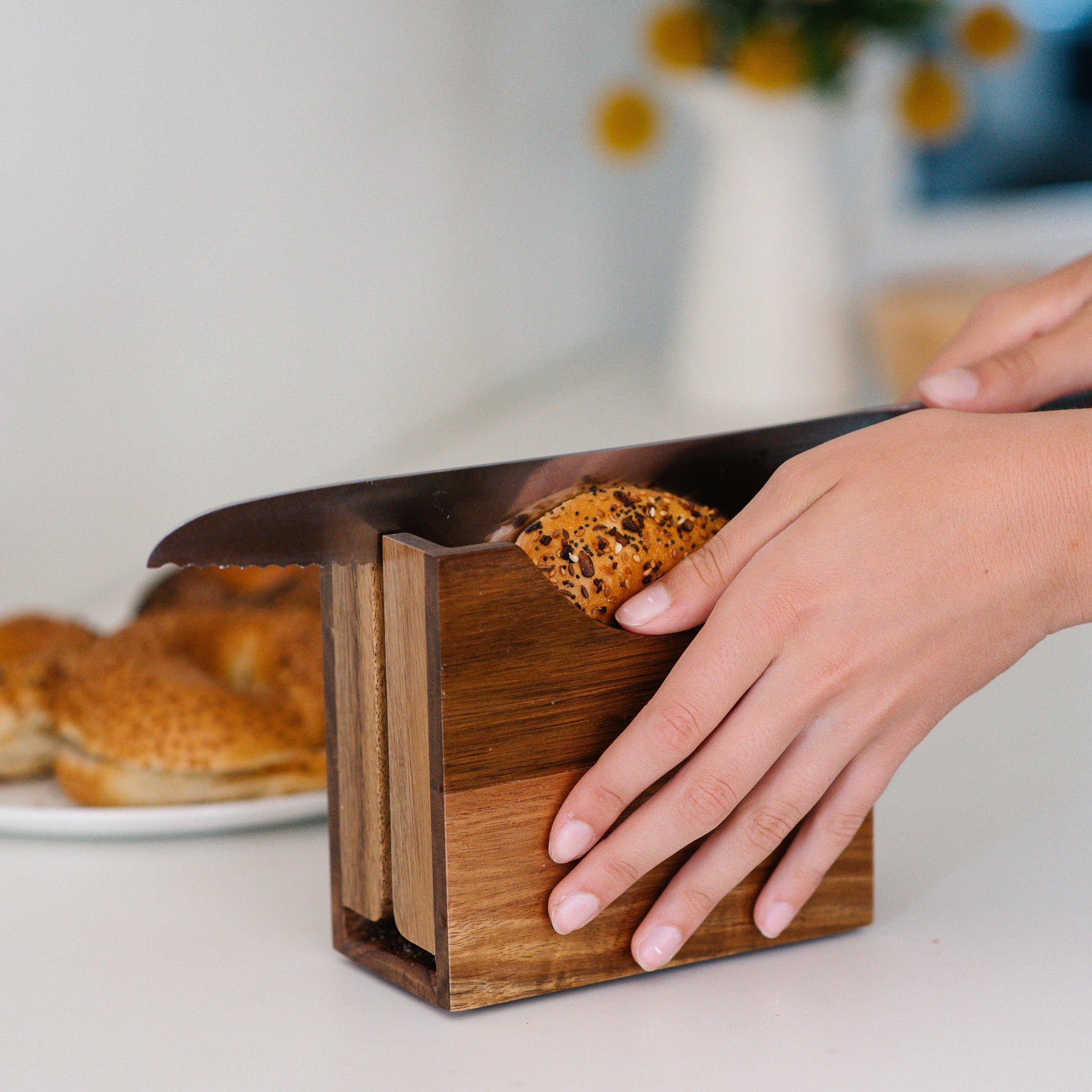 Acacia Bagel Slicer Holder 