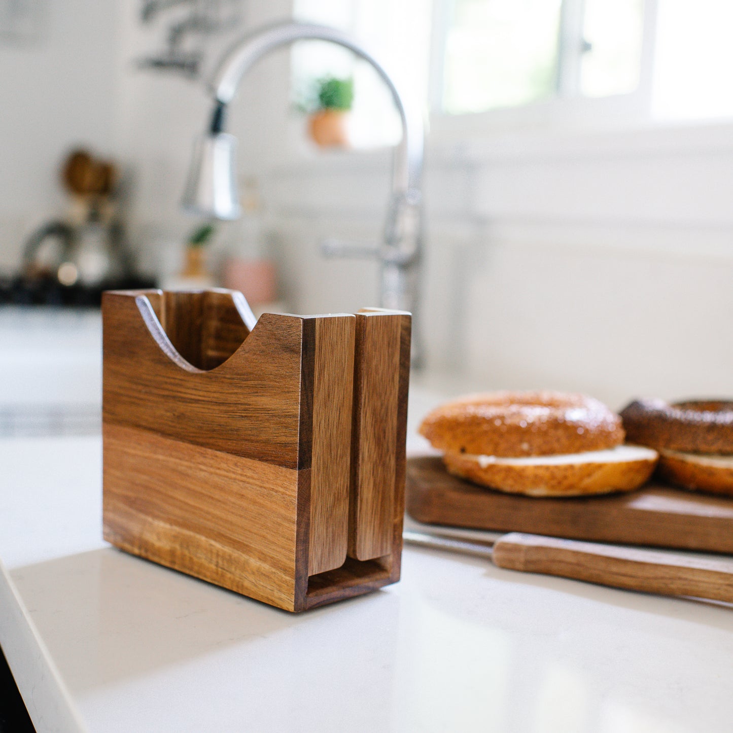 Acacia Wood Bagel Slicer Holder