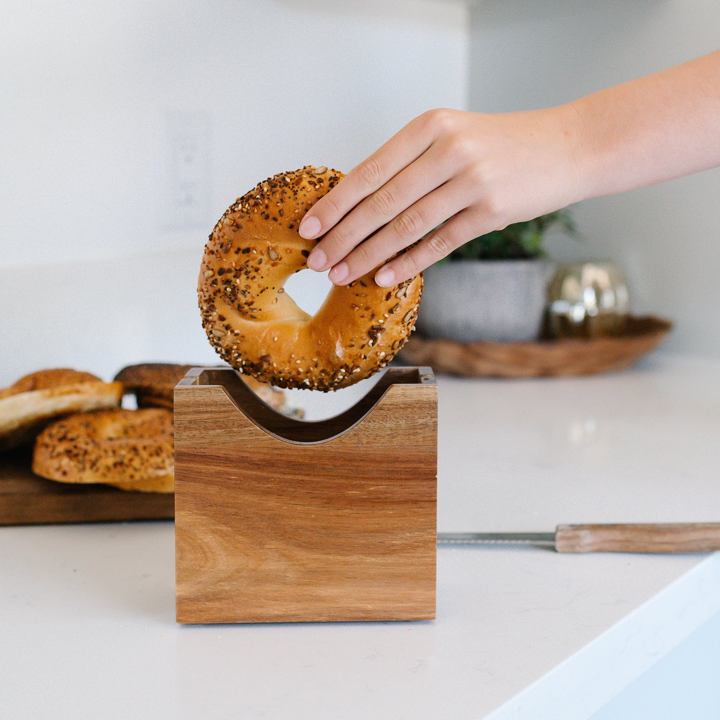 Acacia Wood Bagel Slicer Holder