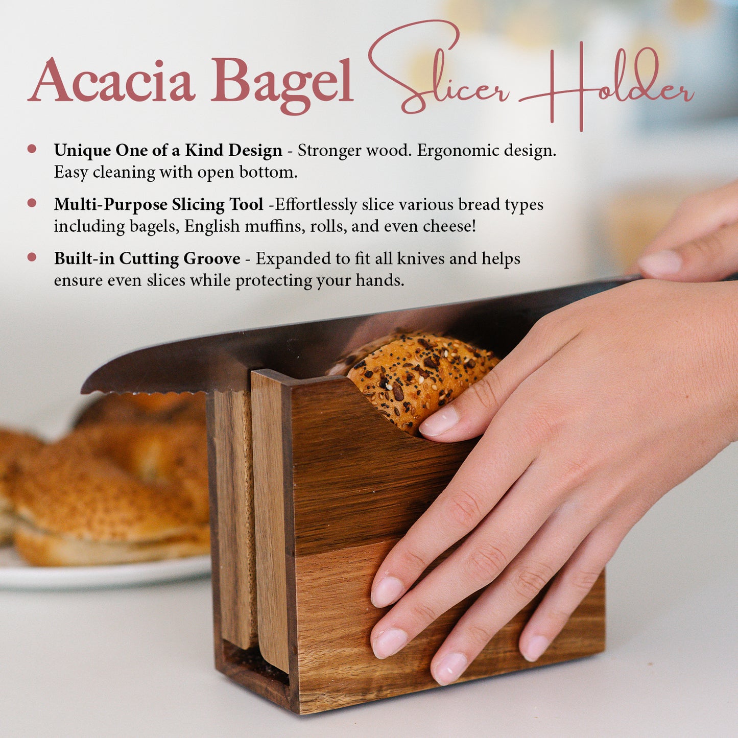 Acacia Wood Bagel Slicer Holder