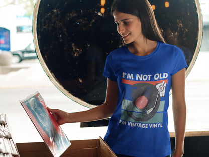 Vinyl record fans will love this t-shirt! I'm not old, I'm vintage Vinyl are words to live by on this soft women's short sleeve t-shirt. Your typical 100% cotton t-shirt