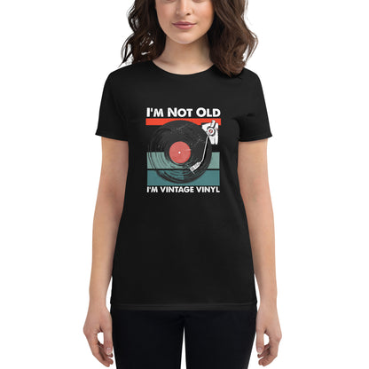 Vinyl record fans will love this t-shirt! I'm not old, I'm vintage Vinyl are words to live by on this soft women's short sleeve t-shirt. Your typical 100% cotton t-shirt 