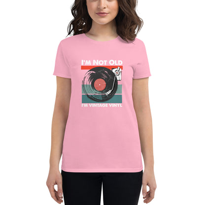 Vinyl record fans will love this t-shirt! I'm not old, I'm vintage Vinyl are words to live by on this soft women's short sleeve t-shirt. Your typical 100% cotton t-shirt 